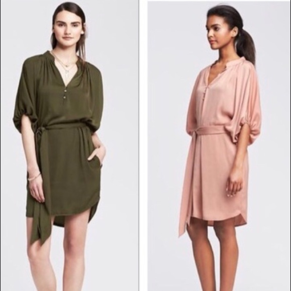 🍁 BANANA REPUBLIC Olive Green Satin Dress🍂